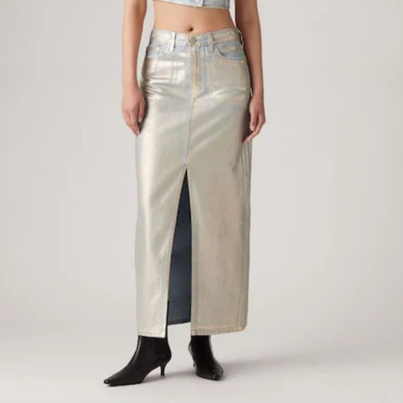 LEVI'S Revolve Column Skirt Gold Optical Illusion Denim Maxi Skirt sz 28 & 31 - Picture 1 of 15